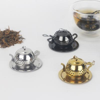 Colador de Té de Metal Forma de Tetera Infusor de Té de Hojas Sueltas Acero Inoxidable Colador Cadena Bandeja de Goteo Filtro de Hierbas y Especias