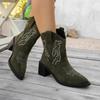 Large size embroidered square and V-mouth western cowboy fashion boots women's new pointed European and American leather boots