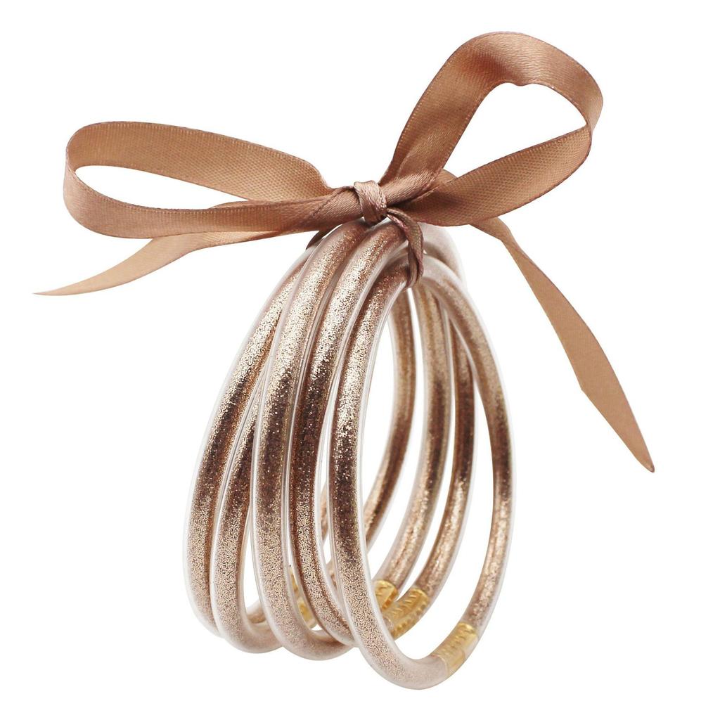 Women's Multi-Layer Silicone Rainbow Glitter Bracelet Set with Bow