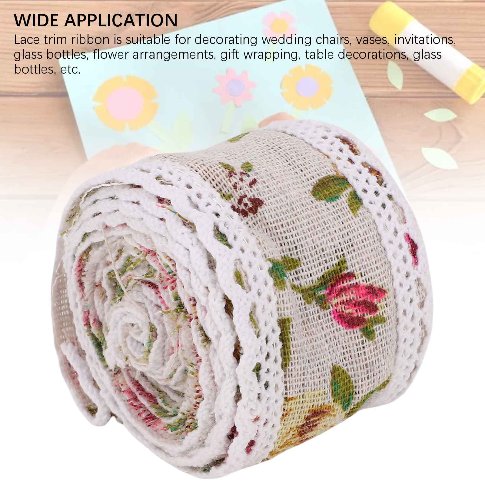 

5Pcs Lace Trim Ribbon Roll Handwork Wedding Cake Handicrafts Decor Retro Linen Rose Pattern 2m Long
