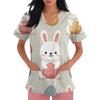Women's Fashion V-Neck Short-Sleeved Workwear With Pockets Easter Print Top Caregiver Uniform