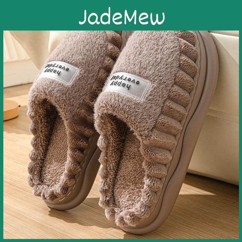 Furry Slippers Fall Women And Winter Indoor Home Warm Padded Monthly Shoes Thick Bottom Couple Cotton Slippers