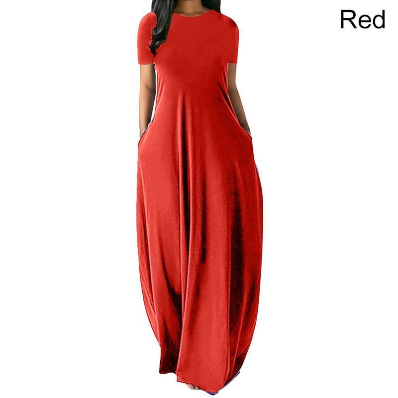Women Casual Loose O-Neck Long Dresses Short Sleeve Summer Beach Dress Elegant Evening Party Dress