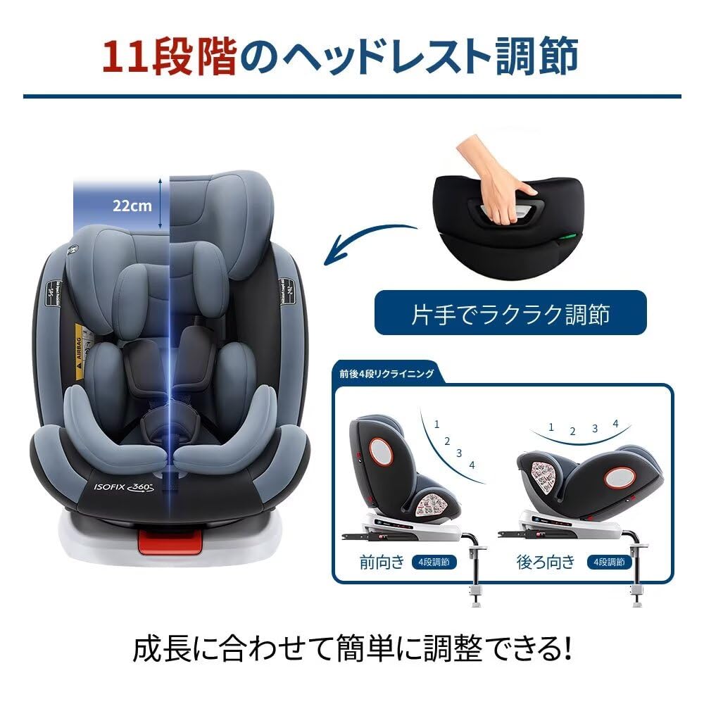 HZDMJ Child 360 Degree ISOFIX Can Be Used As the Child from Newborn To Around 12 Years Old Fixed Seat Junior Baby Easy To Get In and Out Headrest Seat