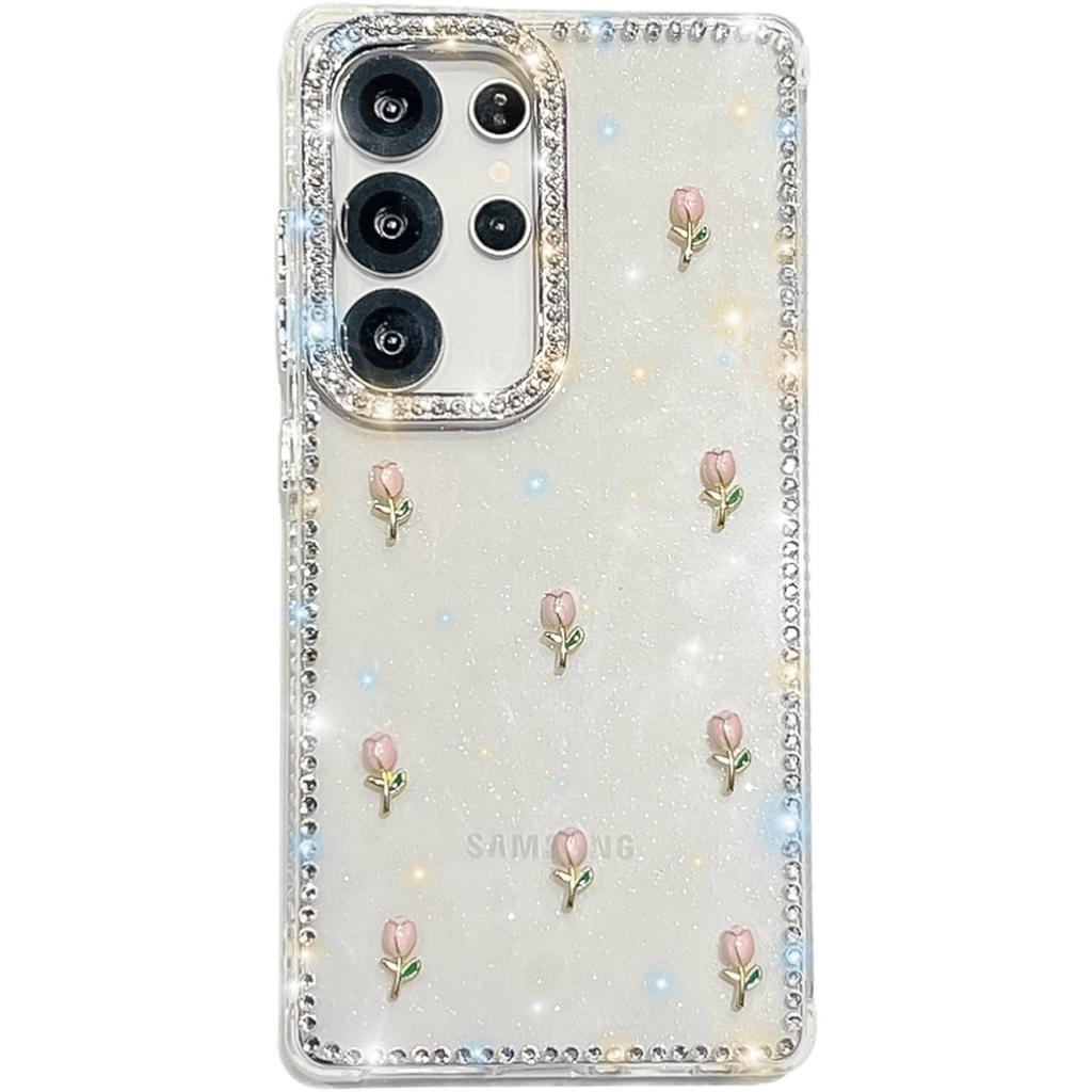 Handmade Sparkly Diamond Tulip IMD Phone Case, Compatible with Samsung S23 Ultra/S24/S25 & A07/A15/A16/A17/A26/A35/A36/A55/A56