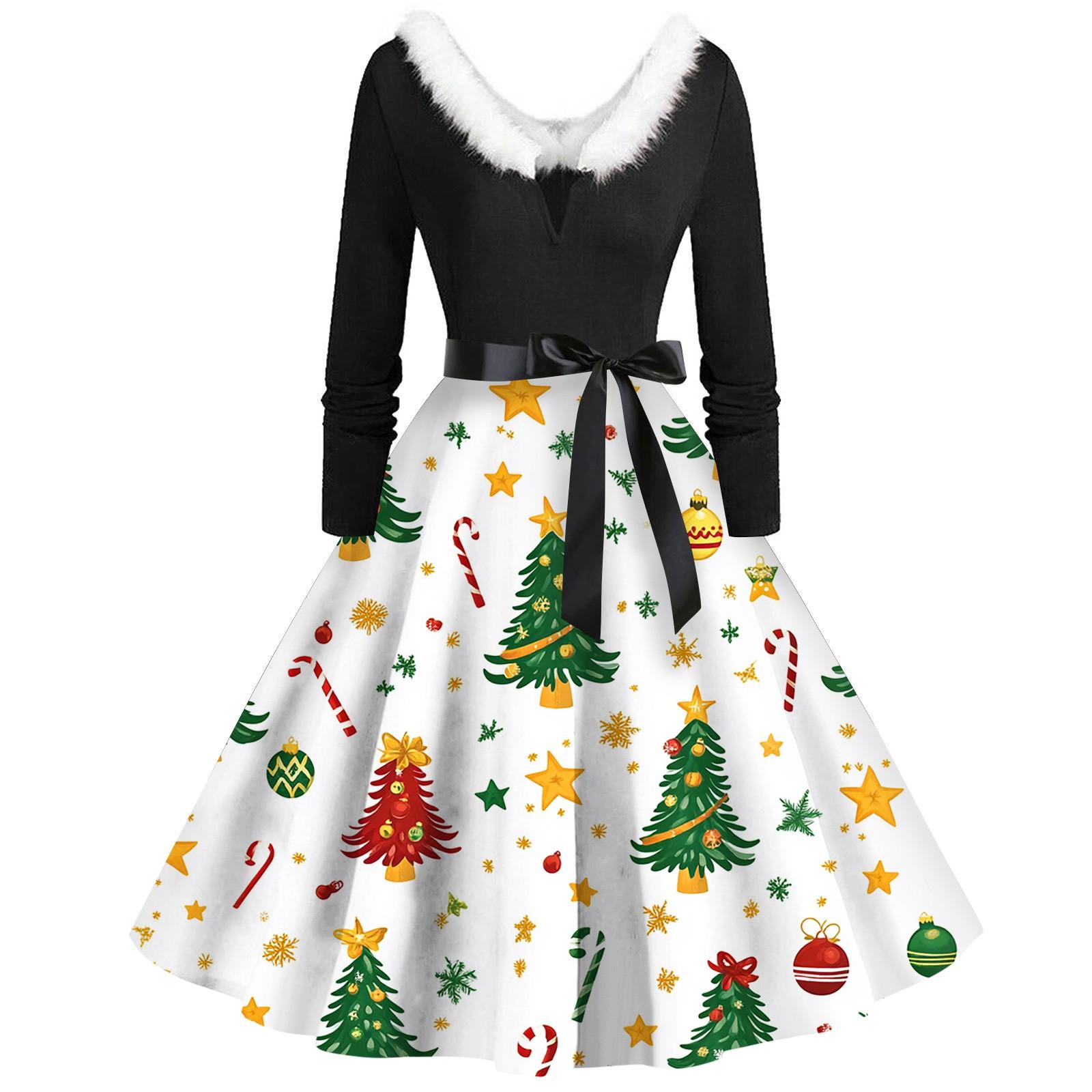 

Женские рождественские принты с длинным рукавом и V-образным вырезом больших размеров вечерние выпускные платья XL белый