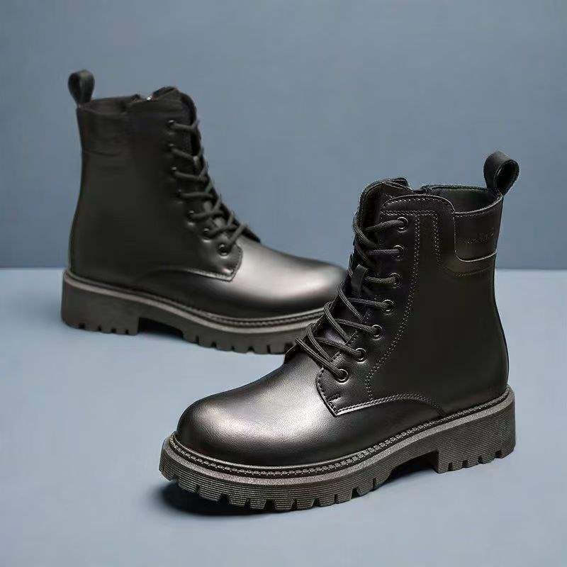 Coarse Heel Martin Boots Women's Shoes 2025 New Autumn and Winter Trend British Black Leather Boots Versatile Platform Short Boots Children