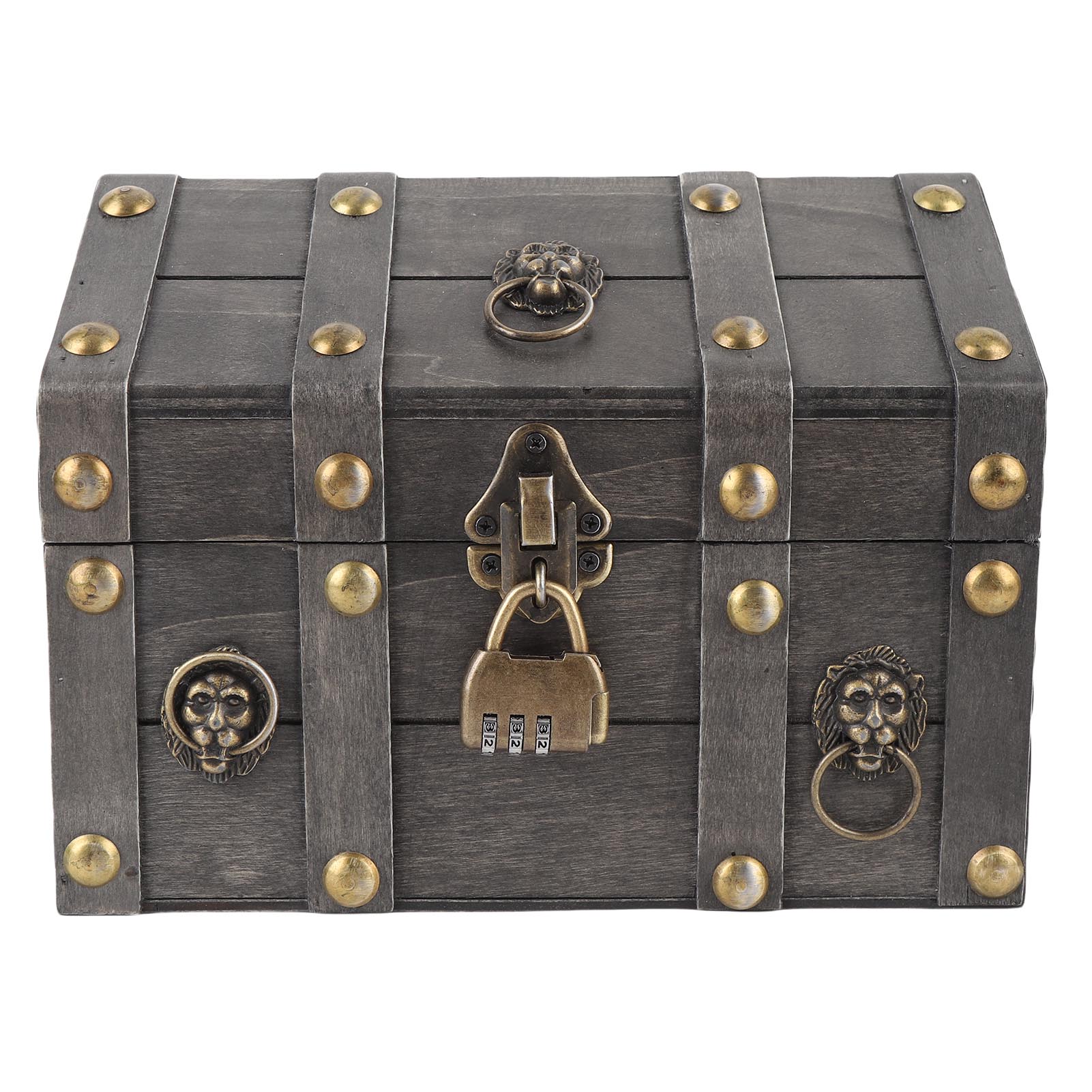 

Vintage Wooden Jewelry Storage Box Decorative Trinket Chest Organizer with Hinged Lid Password Lock 6300J-03GK10 Old Gray-Combination Lock