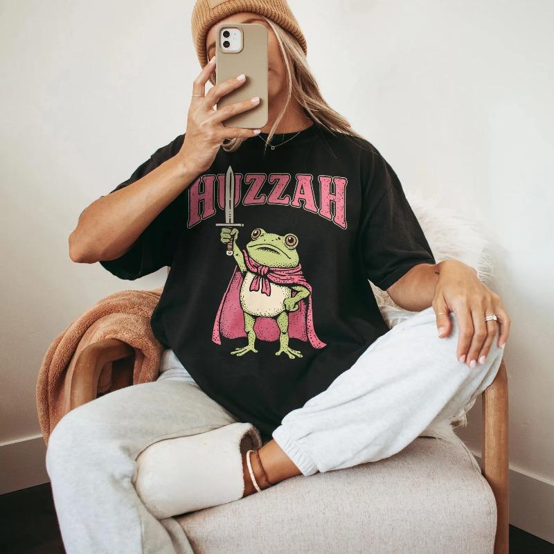 Kikker Meme Shirt Meme Comfort Colors T-shirt Huzzah Kikker Met Zwaard Grafisch T-shirt Zomer Unisexs En Unisexs T-shirt Top