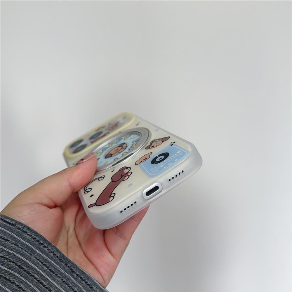 INS Style Cartoon Sausage Dog Rotating Stand Phone Case for iPhone 15/16PM/17Pro - Drop-Proof Design