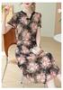 2026 Spring/Summer Fashionable V-Neck Short Sleeve Slimming Dress for Middle-Aged and Elderly Women