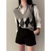Womens V-Neck Argyle Wool Knit Vest Lightweight Layering Piece Casual Outfit