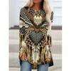 Western Aztec Ethnic 3D Print Langermede T-skjorter Bohemian Women Vintage Fashion T-skjorte Oversized Streetwear T-skjorter for kvinner Topper