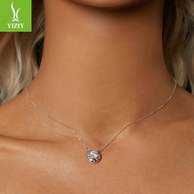 Shining One-Carat Mozzarella Diamond Necklace, Simple Horseshoe 925 Sterling Silver Premium Collarbone Chain