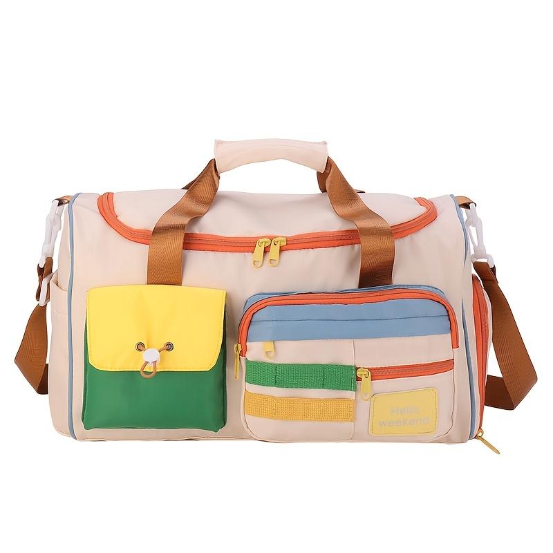 

Вместительная спортивная сумка-дафл из ткани Оксфорд с отделением для обуви и регулируемыми плечевыми ремнями, дорожная сумка с несколькими карманами для женщин бежевый