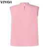 VONDA Women Summer Stand Collar Sleeveless Button Blouses