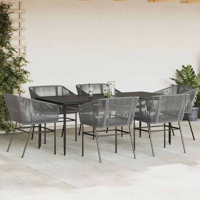 VidaXL Ensemble à manger jardin coussins 7 pcs gris poly rotin verre 3334532