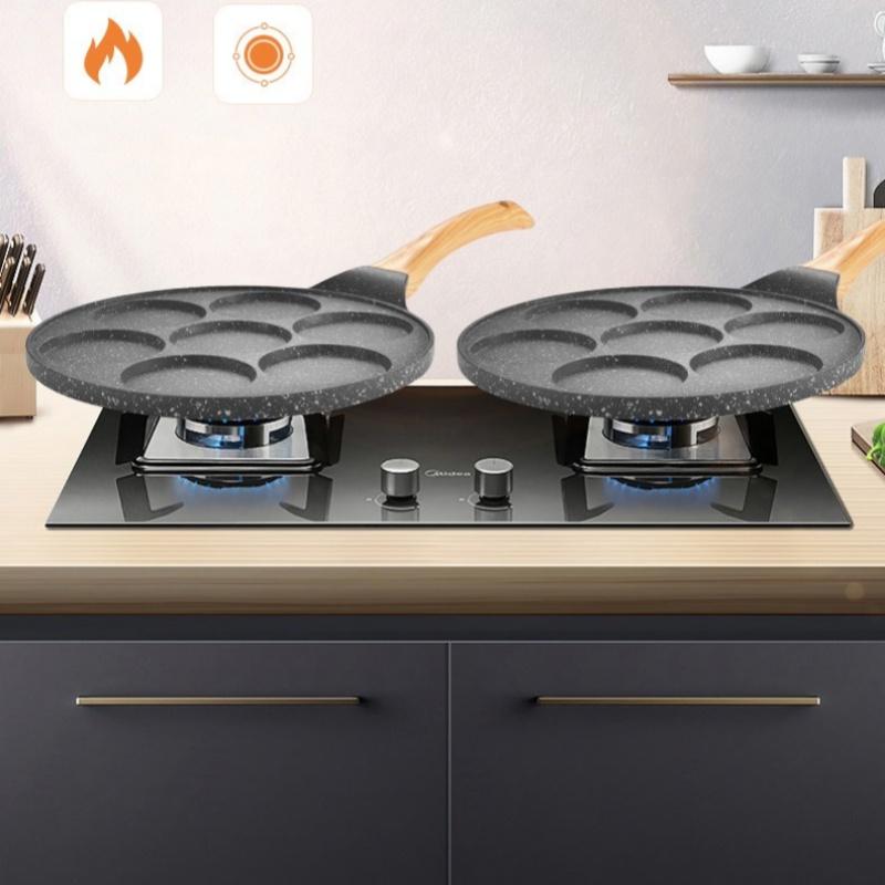 Seven-hole Pancake Pan Household Pan Aluminum Alloy Animal Smiley Breakfast Pot Bakelite Handle Non-stick Pan Fried Omelet Pan
