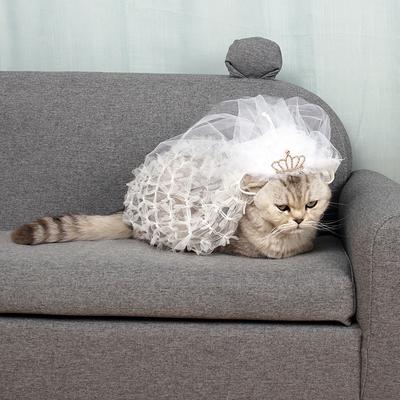 1Pcs Cat Wedding Dress White L Beautiful Lace Trim with Decorative Crown Ideal for Wedding Events Or Special Occasions