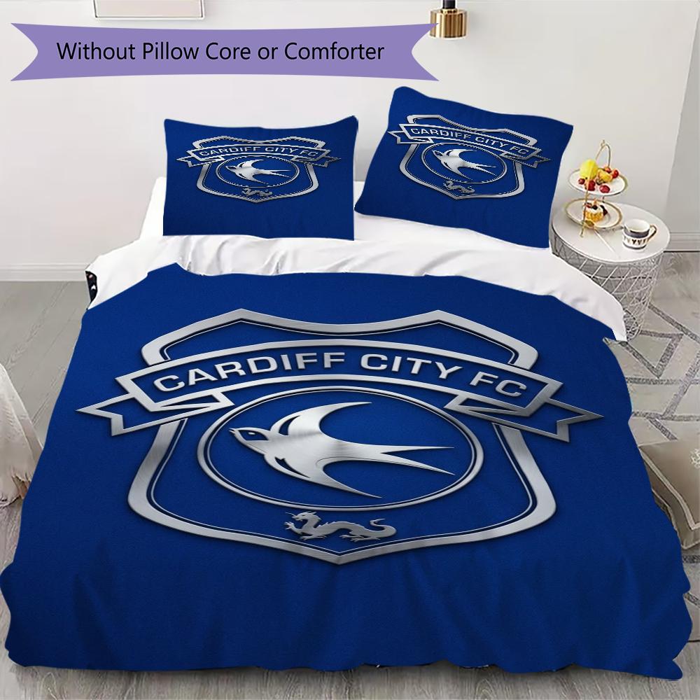 Cardiff City FC Pattern Bedding Uilt Set Uilt Cover Pillowcase Home Decoration Birthday Gift (1 * Duvet Cover + 2 * Pillowcase Without Core)