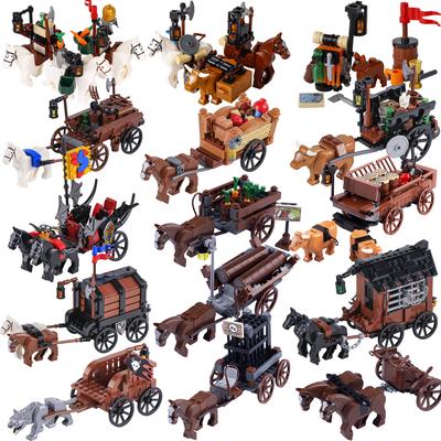 MOC Stenen Oorlog Middeleeuwse Koets Bouwstenen Ridders Transport Vee Kar Reizigers Zakje Paard Kar Gevangenis Wapens Speelgoed