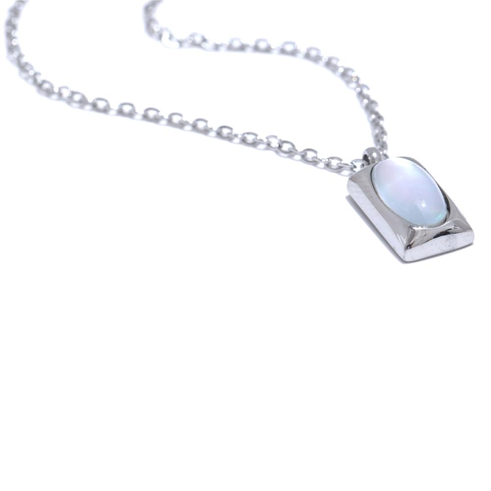 

Yhpup Stylish Natural Stone Shell Square Rectangle Necklace Pendant Stainless Steel Water Resistant Charm Jewelry Gift