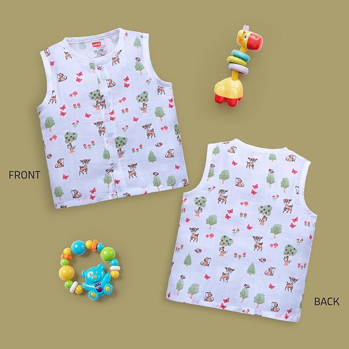 LuvLap Baby Boys & Girls Regular Fit Cotton Sleeveless Jhabla Set, Soft Muslin Fabric, Breathable Everyday Wear, 5 PCS