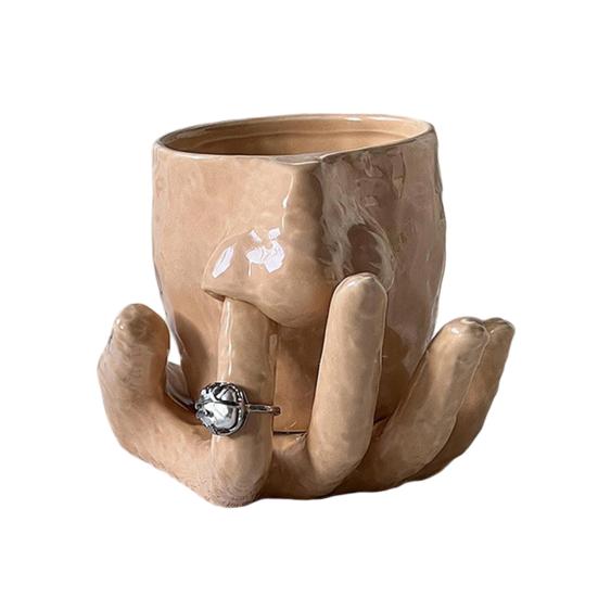 Nose Picking Mug Funny Nose Mug with Finger Handle Ceramic Storage Cup with Sculpted Hand Plate Ring Holder for Home Office Decoration Gift