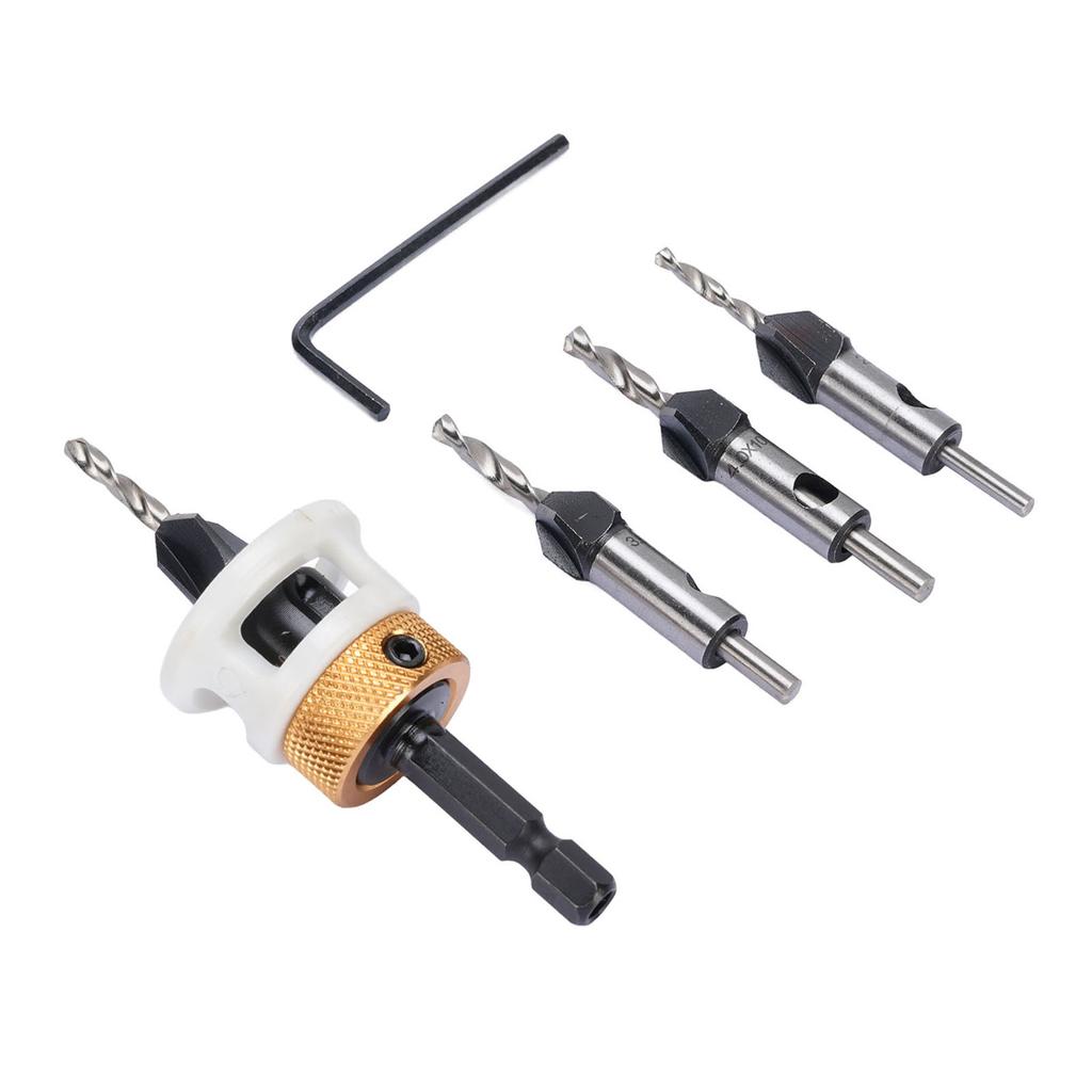 Set 4 Bucăți Burghie de Frezat pentru Lemn cu Adâncime Reglabilă, Coadă de 6.25mm, 4 Caneluri Spirale, Burghiu Treaptă