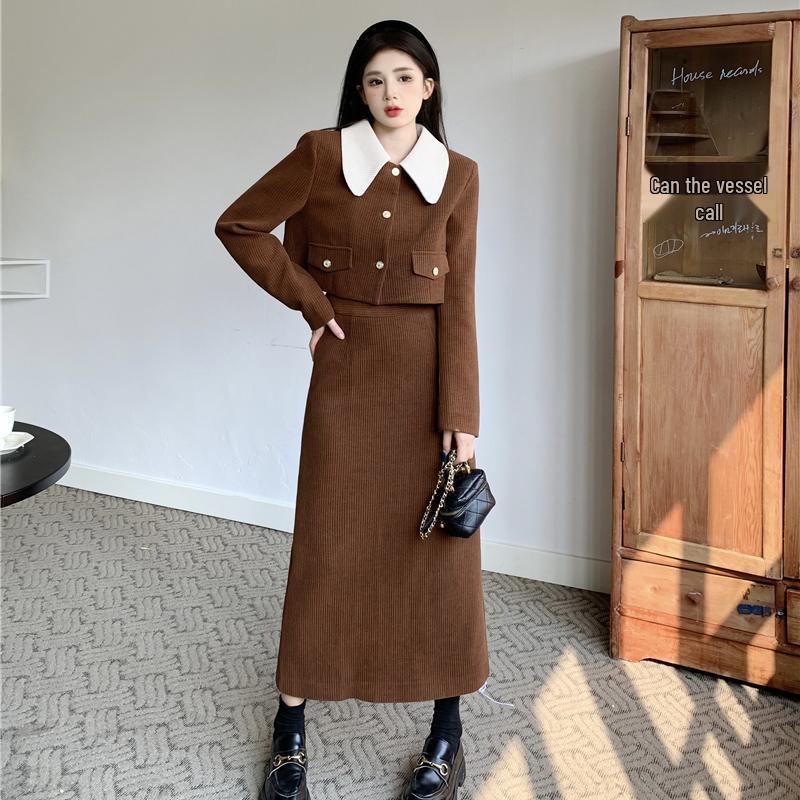 Autumn/Winter 2025 Corduroy Two-Piece Set for Plus Size Girls - Slimming & Stylish