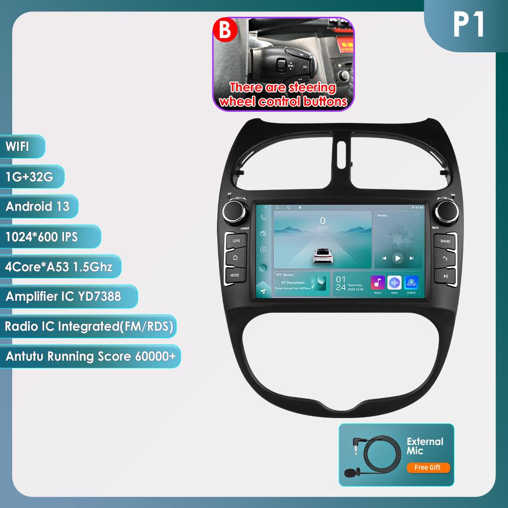 

Hizpo Интеллектуальное 7-дюймовое Android автомобильное радио для Peugeot 206 206SW 206CC Автомагнитола Экран Мультимедийный плеер Carplay Аудио 2DIN Головное устройство 2000 - 2008 B P1 4Core 1G 32G