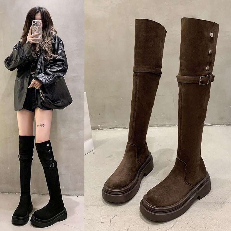 Two wear folded thick-soled boots, children's autumn and winter new thick-heeled knee knight boots, spring and autumn models