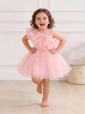 Mädchen-3D-Blumen-Prinzessinnen-Partykleid - Aufgebauschter Tüllrock, Perfekt für Blumenmädchen & Erste Geburtstage