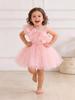 Girls' 3D Floral Princess Party Dress - Puffy Mesh Skirt, Perfect for Flower Girls & First Birthdays