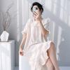Mama Sand Nightdress Women's Summer New Short-sleeved Large-size High-end Pajamas with Chest Pads Spring and Autumn Internet Celebrity Loungewear