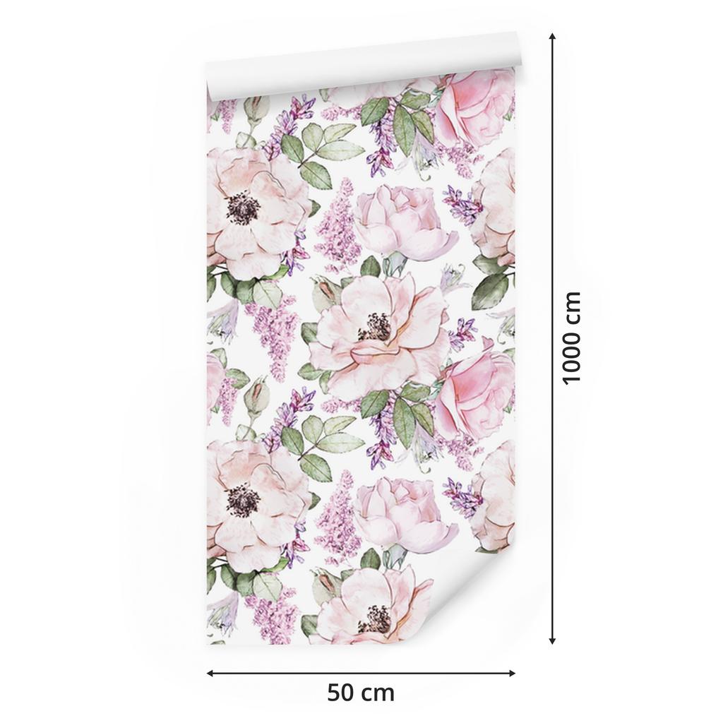 Wallpaper Roses Purple Flowers for Living Room and Bedroom 50x1000