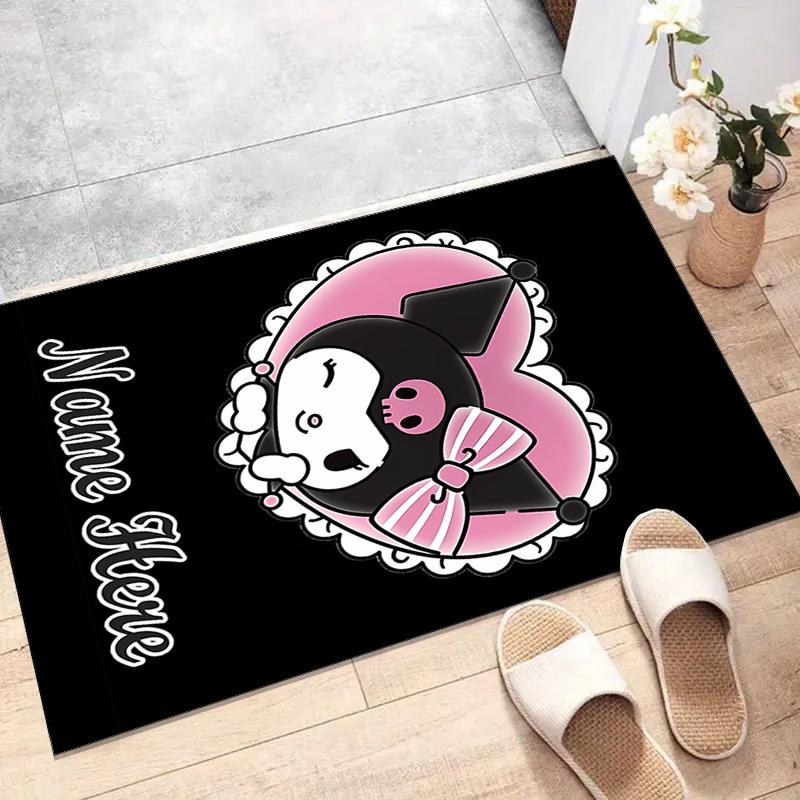 Custom Kuromi Mat Personalized Name, Polyester Washable Indoor Entryway Rug, Gift for Christmas, Easter, Thanksgiving Day