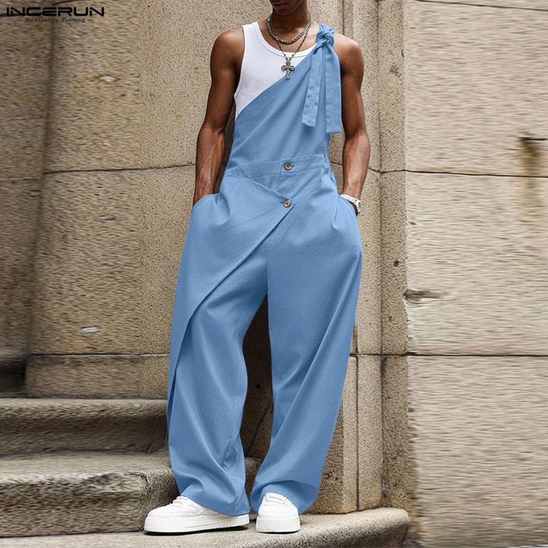INCERUN Men One Suspender Jumpsuits Long Cargo Overalls Dungarees