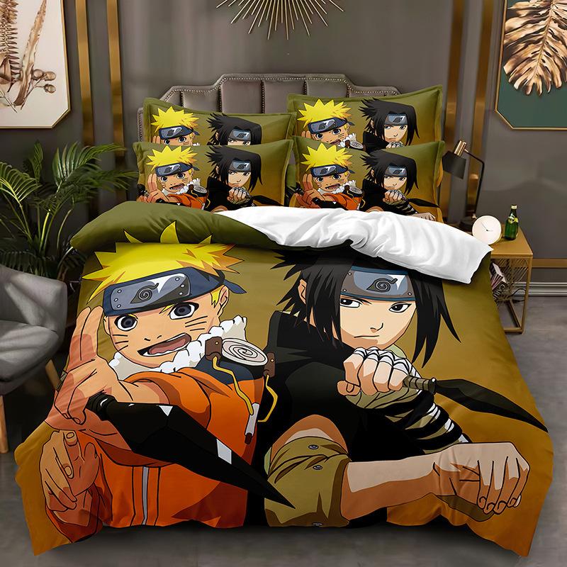 Naruto Bedding Suit Quilt Cover 3D Printed Bedroom Bed Cover Bedclothes 2/3pcs Anime Cartoon Room Decoration Xmas Gift