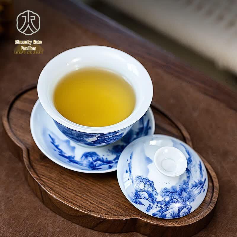 Jingdezhen Hand-Painted Blue & White Porcelain Gaiwan