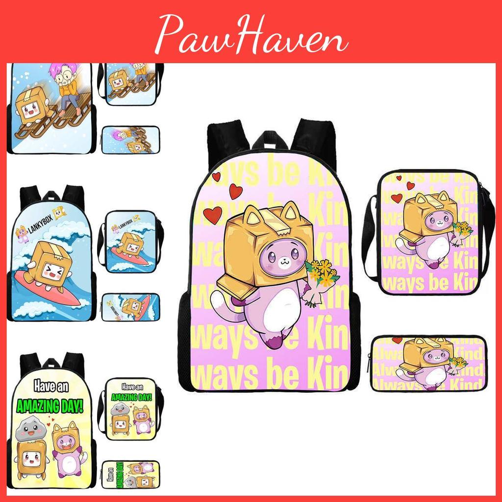 Pattern Lankybox Cartoon Backpack Shoulder Bag Pencil Case Three Piece Set