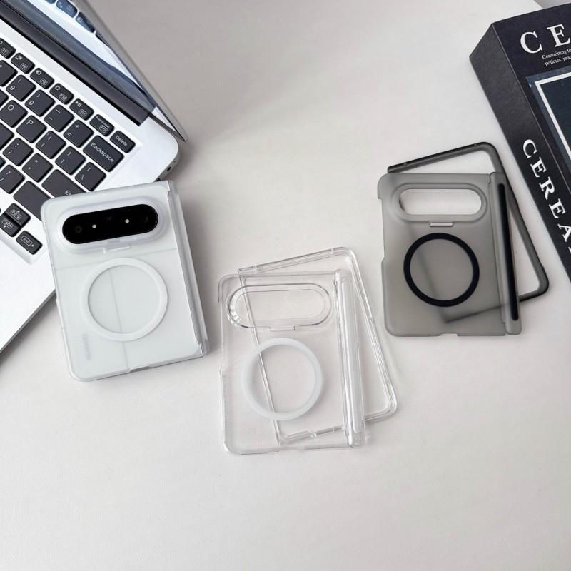 Custodia Pieghevole Trasparente Opaca per Telefono Puraxmax Guscio Magnetico Cover Acrilica Antiurto in Bianco Trasparente Nero Oro