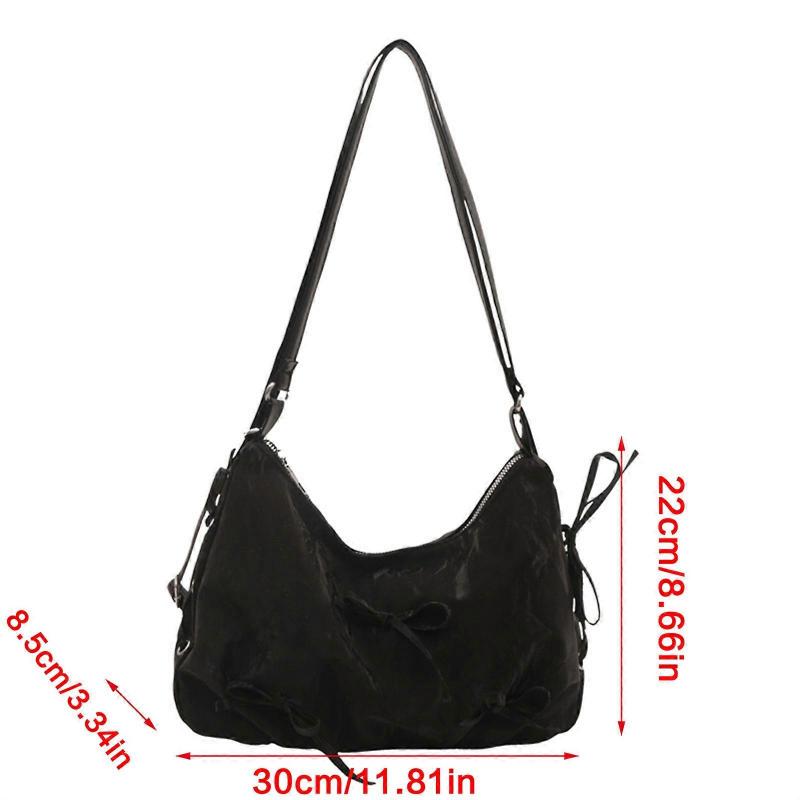 Elegant Bowknot Shoulder Bag Spacious PU Leather Handbag Crossbody Purse Casual Satchel for Women and Girls White