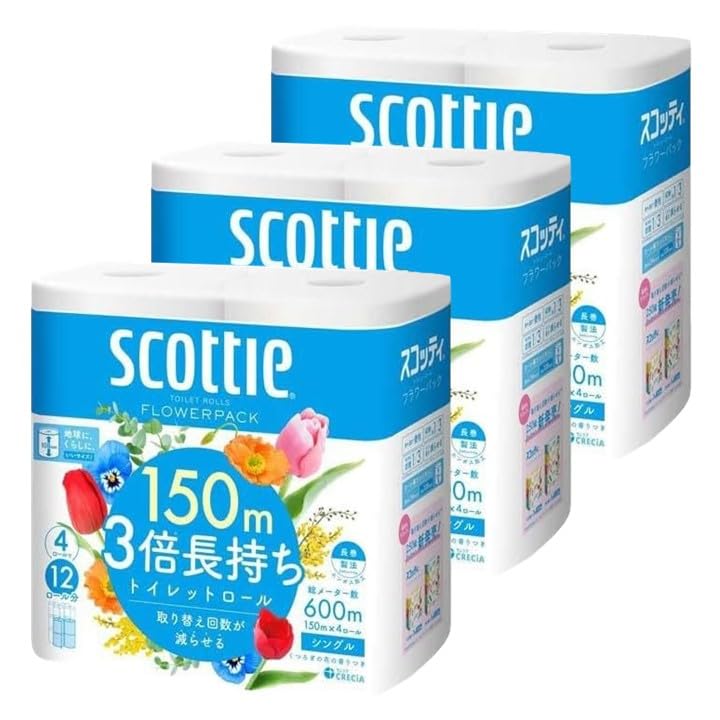 

Scotty Flower Pack 3x Long Lasting Toilet Paper White 4 Rolls 150m Single x 3 Pack Toilet Supplies Bulk Purchase