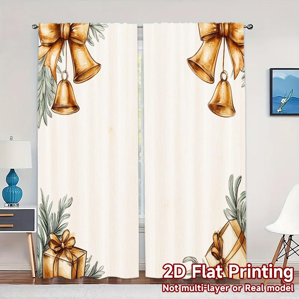

2pcs,Curtains Christmas Bells Gifts (2) Popular Minimalist Curtains Prints Light Filtering Curtains Festive Use for Bedroom & 52.50×116.00 CM 2pcs