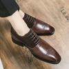 Four Seasons New Men's Low-top Splicing Leather Shoes Men's Business Dress Casual Retro Large Size Brock Leather Shoes