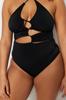 Women's Style Plus Size Black Cut Out Detailed Tie Swimsuit