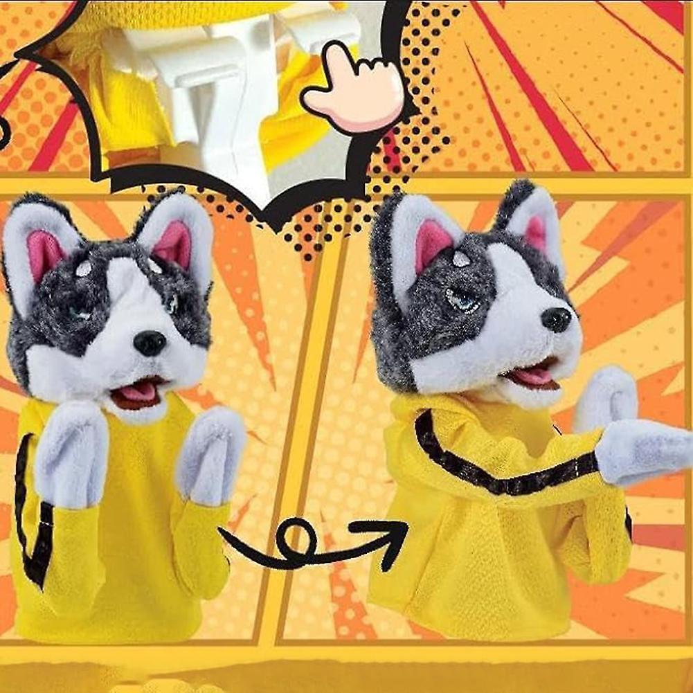 Cartoon-Gesang Kung-Fu Huskys Handpuppe Spielzeug Eltern-Kind Interaktives Plüschtier für Jungen Mädchen