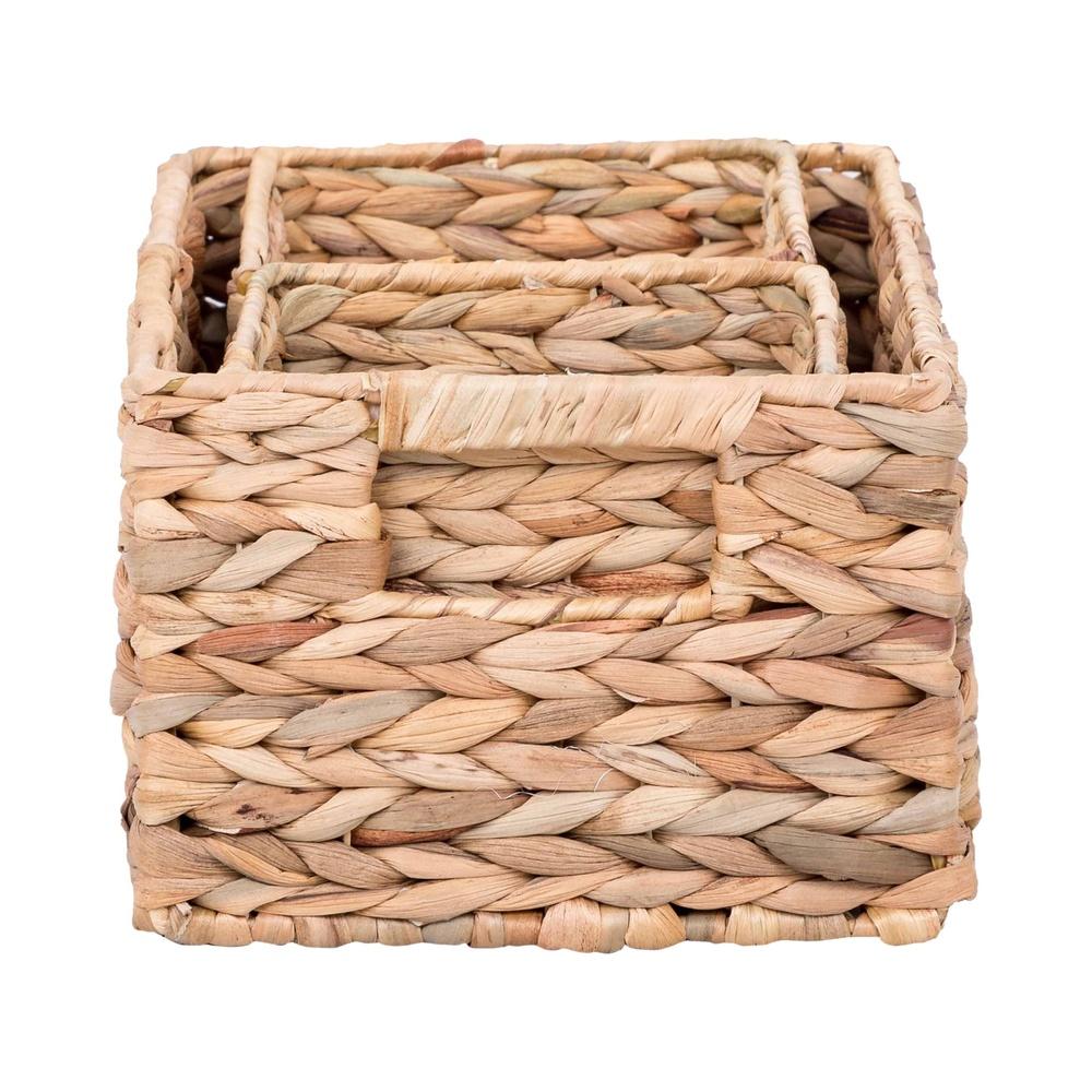 Natural Woven Water Hyacinth Storage Baskets Set of 3 Versatile Organizers Home Office Pantry Closet Bathroom Decor