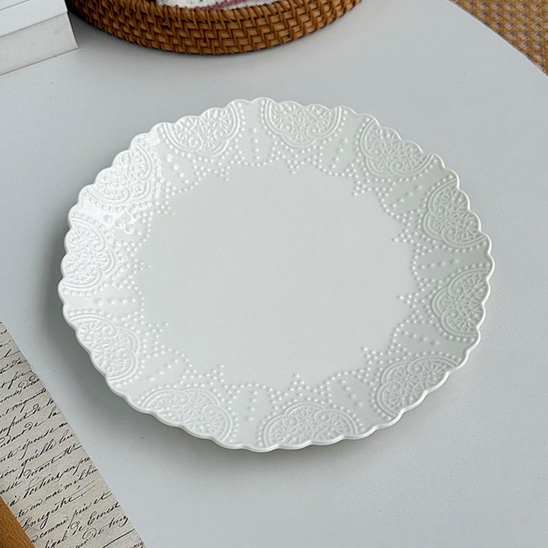 French Style Relief Ceramic Plates Household 8 Inch Underglazed Colour Dessert Dish Floral Pattern High End Exquisite Tableware